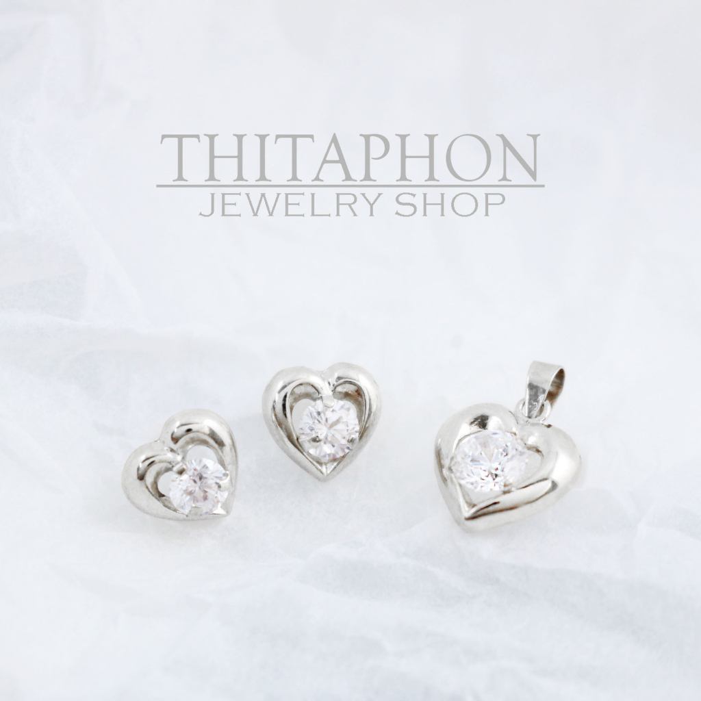 Thitaphon Jewelry ต่างหูเงินแท้ ต่างหูเงินชุบทอง จี้เงิน จี้สร้อยคอ รูปหัวใจ เงินชุบทองประดับเพชรCZ *ไม่รวมสร้อย*