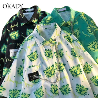 OKADY เสื้อเชิ้ตผู้ชาย พิมพ์ลายดอกไม้ เสื้อเชิ้ตแขนสั้นลายทางโอเวอร์ไซส์แฟชั่นฤดูร้อนสําหรับผู้ชาย 3 สี【L-4Xl】