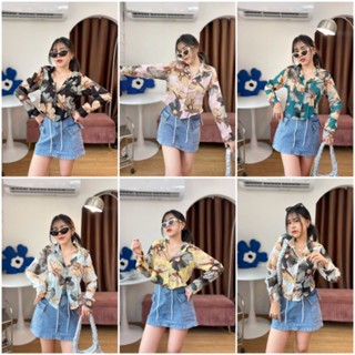 🌸เสื้อเชิ้ตชีฟองลายดอก เสื้อครอปสไตล์Y2Kสวยๆ🌸