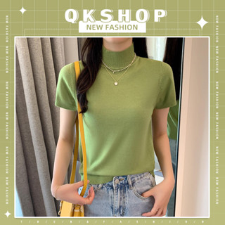 QKshop เสื้อยืดแฟชั่นผู้หญิงมาใหม่ ดีเทลสีพื้นคอเต่าน่ารักมาก ใส่แล้วดูเป็นสาวเกาหลี แต่ละสีน่ารักไม่แพ้กันเลยจ้า🥇