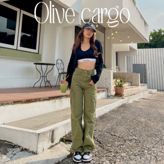 Olive cargo | กางเกงคาร์โก้ กางเกงยีนส์ผู้หญิง เอวสูง