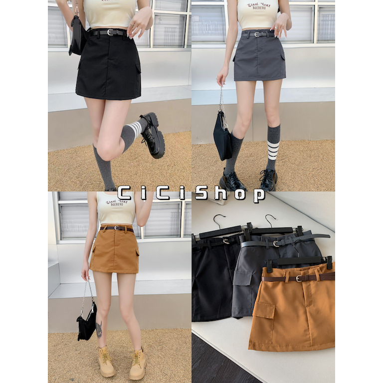 Cicishop(SALE/สุ่มสี  1392)กระโปรงสั้นกระเป๋าข้าง cargo skirt Y2Kมาพร้อมเข็มขัด แมชกับเสื้อตัวไหนก็น่ารักกก