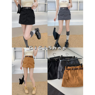 Cicishop(1392)กระโปรงสั้นกระเป๋าข้าง cargo skirt Y2Kมาพร้อมเข็มขัด แมชกับเสื้อตัวไหนก็น่ารักกก