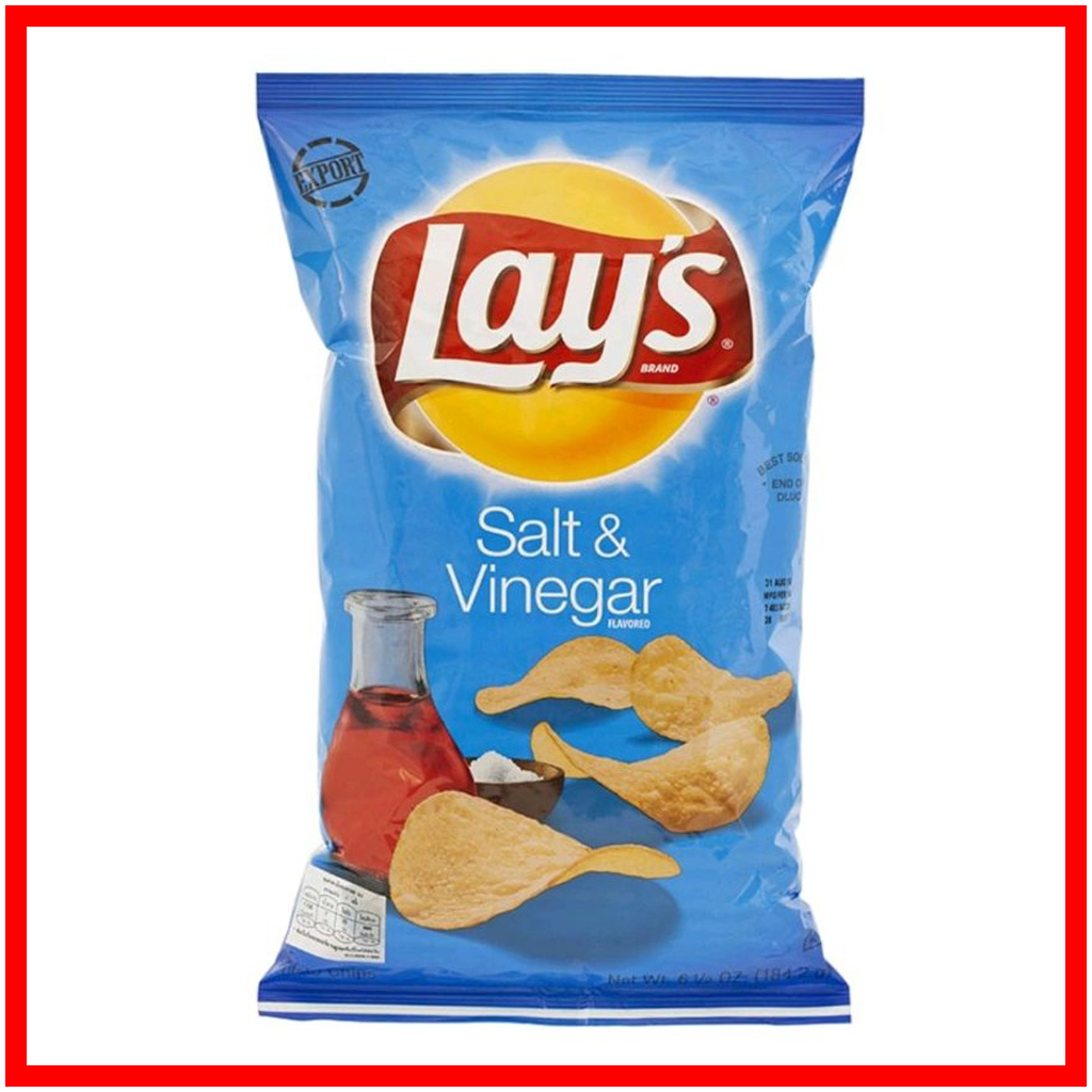 Lays Salt & Vinegar Potato Chips 184g เลย์ รสเกลือและน้ำส้มสายชู มันฝรั่ง ขนม ขนมขบเคี้ยว ขนมกินเล่น มันฝรั่งทอด มันฝรั่