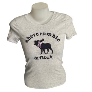 Abercrombie เสื้อยืดคอกลมเด็กผู้หญิงสีเทาลายกวางผูกโบว์🎀 เสื้อยืดเด็ก เสื้อยืดผู้ใหญ่