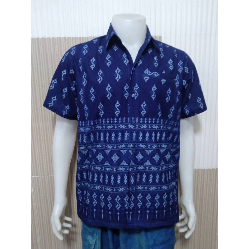 เสื้อหม้อฮ่อมซาฟารีลายขอ ลายใหม่ อก40-60" งานตัดเย็บดี ใส่สบาย