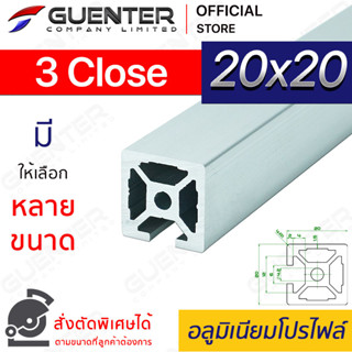 อลูมิเนียมโปรไฟล์ 20×20 3 Close มีหลายขนาด (สั่งตัดได้) ยาวสุด 1 เมตร สินค้ามาตรฐาน คุณภาพดี ราคาถูกสุด [ALPC-22-3C]