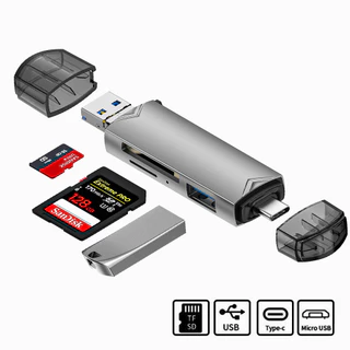 Actual 6 in 1 SD TF Card Reader เครื่องอ่านการ์ดหน่วยความจำความเร็วสูง Adapter Type C USB 3.0 OTG Card Reader