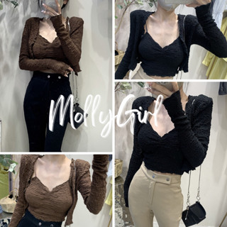 Mollygirl เสื้อเซ็ต 2 ชิ้น ผ้ายับ มาใหม่ พร้อมส่ง Y09#