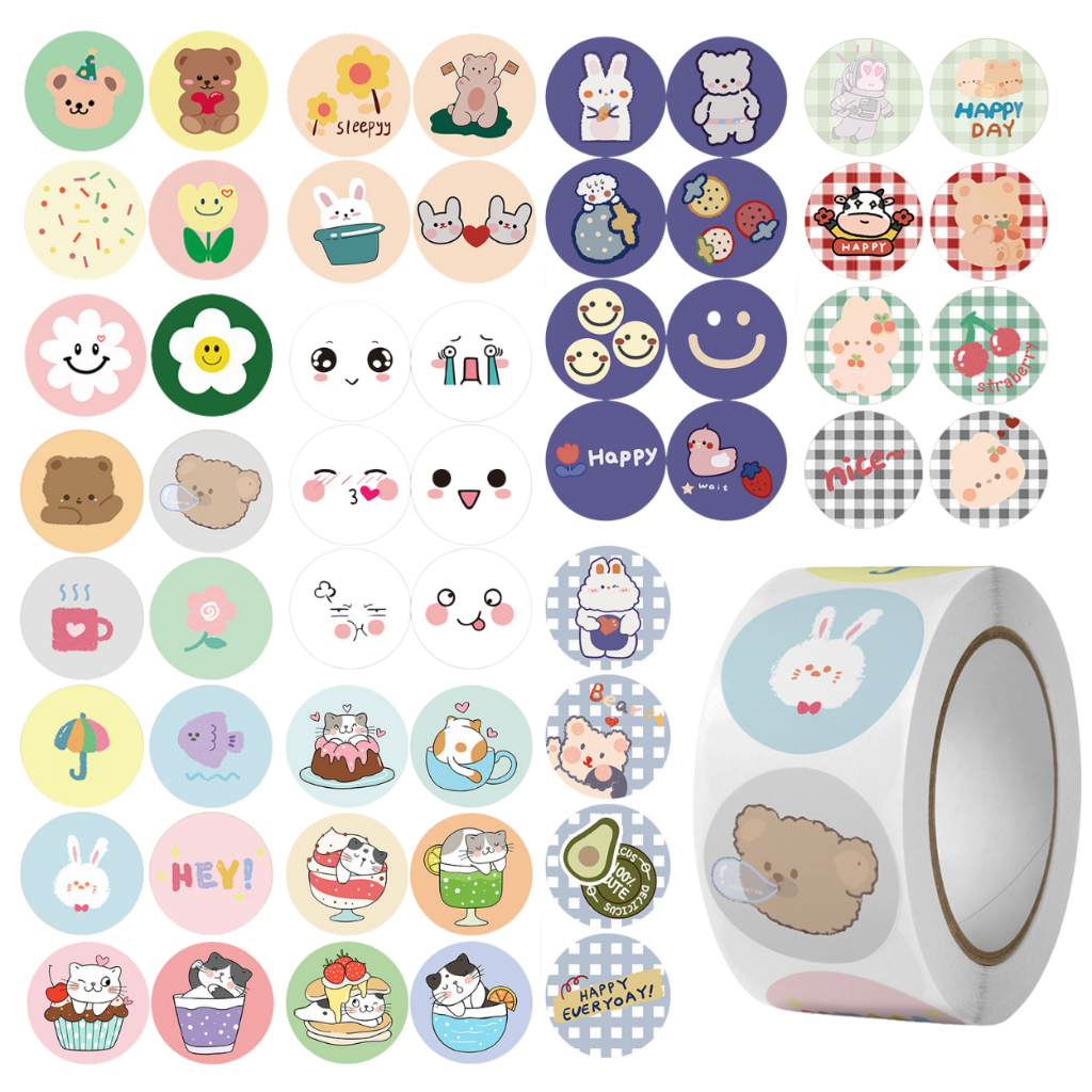 [ขนาด 2.5 ซม. 500 ดวง เป็นม้วน] Sticker ตกแต่งลายน่ารักๆ สติกเกอร์ตกแต่งสมุดโน๊ต สติ๊กเกอร์ติดฉลาก สติ๊กเกอร์ติดกล่อง