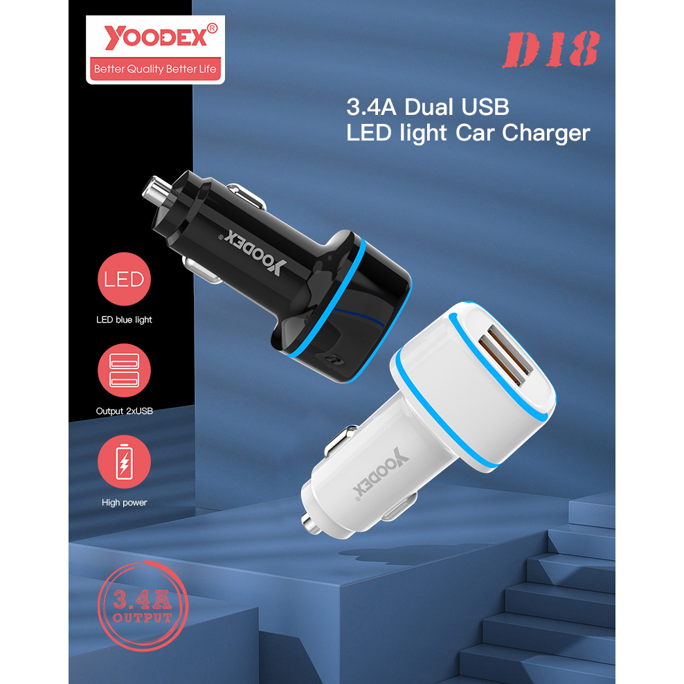 Yoodex D18 ที่ชาร์จในรถ usb car quick charge หัวอะแดปเตอร์ ชาร์จในรถ 2ช่องUSB ในรถยนต์