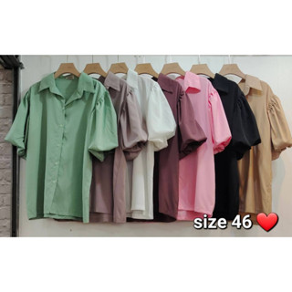 Basic Chic Shirt in Pastel เสื้อสาวอวบ อก 46 นิ้ว แขนบอลลูนสั้น จับจีบนิดๆ ที่หัวไหล่ มี 7 สี