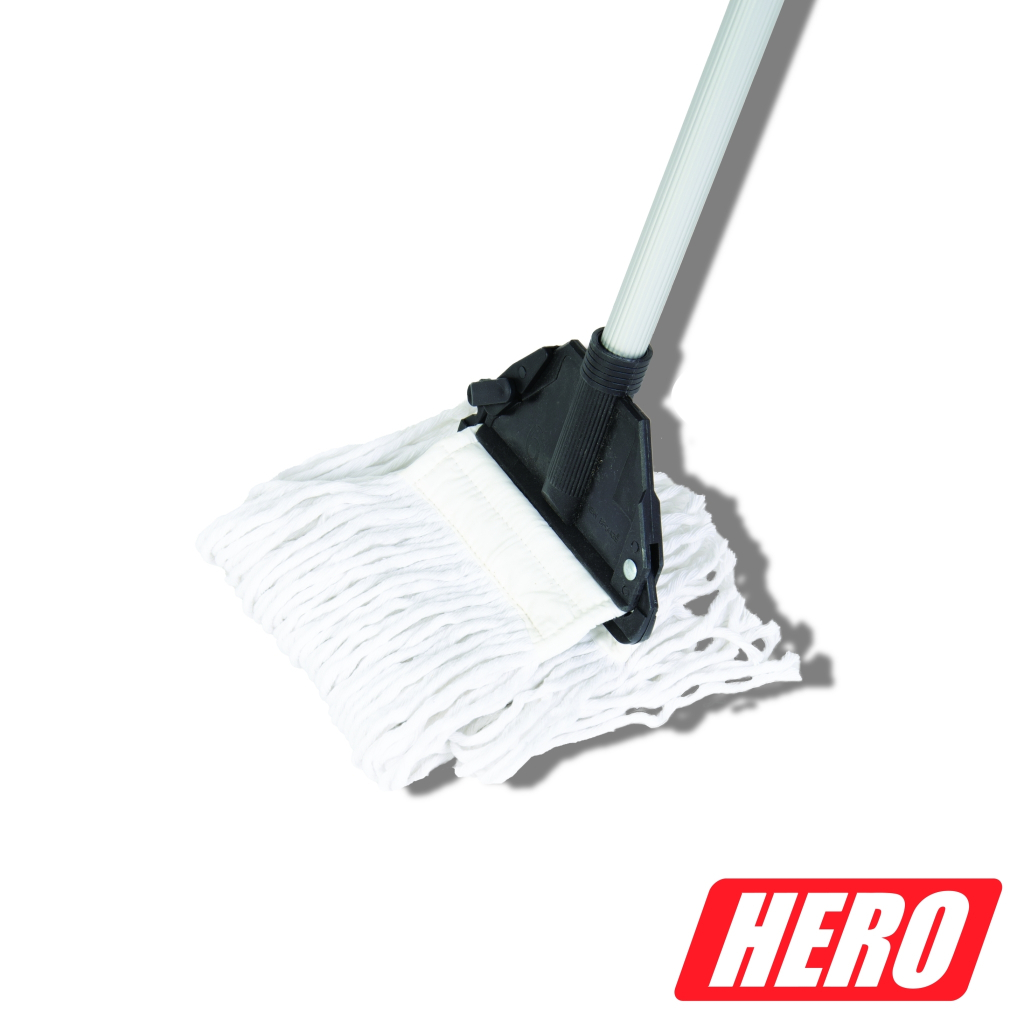 Hero ไม้ถูพื้นผ้าฝ้าย 6 นิ้ว ด้ามตรง อลูมิเนียม ไม้ม๊อบหัวพลาสติก