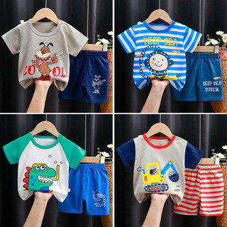 Babyonline(Y036)K3 ชุดเซ็ตเสื้อแขนสั้นกางเกงขาสั้นผ้าฝ้ายลายการ์ตูน