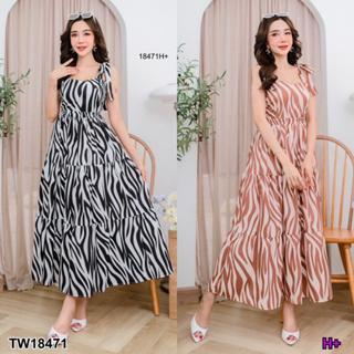 J18471 set 2ชิ้น เสื้อสายเดี่ยวผูกไหล่ ลายม้าลาย + กระโปรงยาว set 2 pieces: camisole top with zebra pattern + long skirt