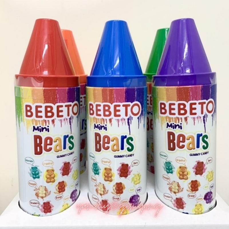 Bebeto Mini Bears Gummy Candy เบเบโต้ เยลลี่ แบร์ รูปหมี เจลลี่ รสผลไม้ ในขวดสีเทียน
