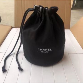 CHANEL BLACK CANVAS COSMETIC MAKEUP DRAWSTRING BAG VIP GIFT NIB