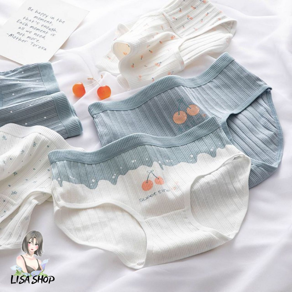 กางเกงชั้นลายน่ารัก กาวเกงในผ้าฝ้าย ลายเชอร์รี่สุดน่ารัก ใส่สบาย ราคาถูก เอวต่ำ พร้อมส่ง CS06