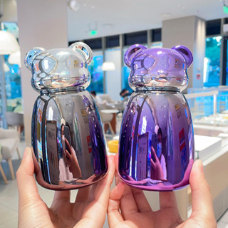 แก้วน้ำน่ารัก Kawaii หมี 280 ml ขวดน้ำร้อนเย็นน้ำสแตนเลสแบบพกพา มีเชือกสำหรับหิ้ว