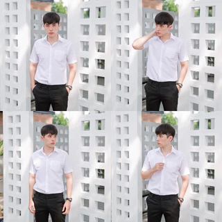 เสื้อนักศึกษาชายแขนสั้น เสื้อนักศึกษาผู้ชาย มีสีขาวนวล-ขาวสว่าง ผ้าดิบ/ผ้านิ่ม/ผ้าไมโคร