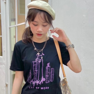 พร้อมส่ง เสื้อลายน้องแมวทำงานสุดน่ารัก Lot of work ผ้าคอตตอน100% มีหลายไซส์