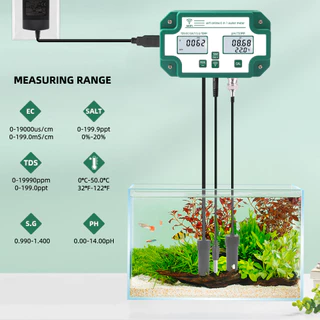 RCYAGO Tuya WiFi สมาร์ท PH Meter, ตู้ปลา น้ำดื่ม 6-in-1 PH/EC/TEMP/EC/SG/TDS Meter with Backlight