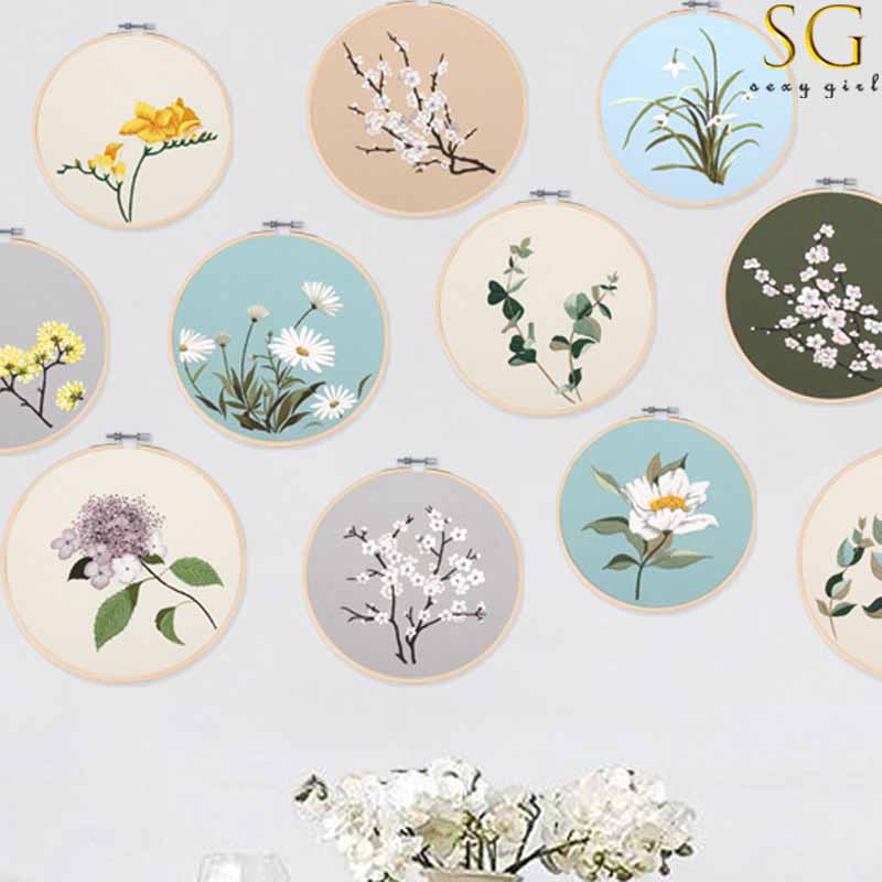 SG DIYเย็บปักถักร้อยHandcraftชุดเข็มHandmade Cross Stitch Kit,ดอกไม้ผ้าฝ้ายปักภาพวาดห่วงเย็บปักถักร้อยHome Decor