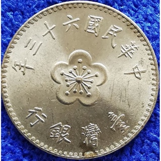 เหรียญ​ไต้หวัน​  Taiwan, 1 Yuan, รุ่น​เก่าดอกเหมย, #1988L,ไม่​ผ่าน​ใช้​ UNC