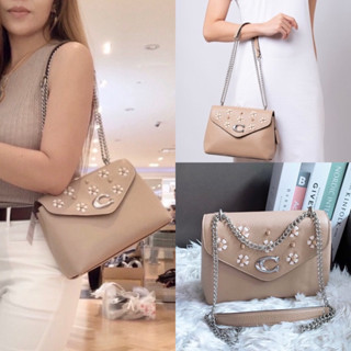 🎀 (สด-ผ่อน) กระเป๋าสะพาย 10 นิ้ว Coach CA146 Tammie Shoulder Bag With Floral Whipstitch In Taupe Multi