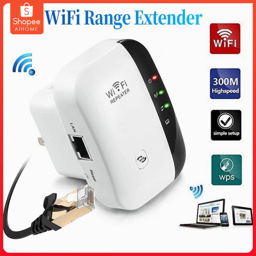 ตัวรับสัญญาณ WiFi ตัวดูดเพิ่มความแรงสัญญาณไวเลส Wifi Repeater ตัวกระจายอินเตอร์เน็ต 2.4GHz 300Mbps
