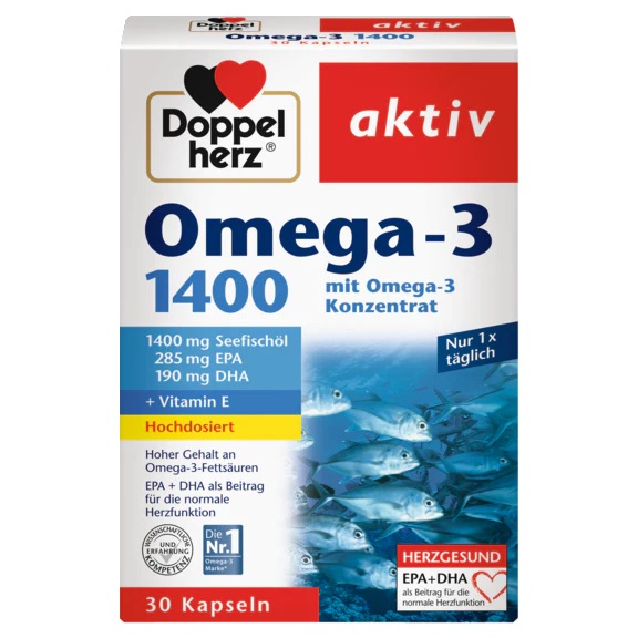 Doppelherz โอเมกา3 1,400 มก30แคปซูล 59.2 กรัม Doppelherz Omega-3 1400 Capsules 30 Pieces, 59.2 g