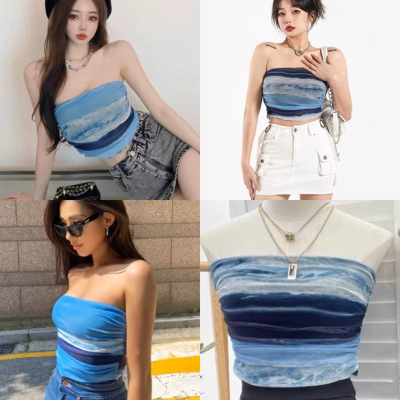 B03 เกาะอก ลายทะเล สายฝอรับซัมเมอร์ พร้อมส่ง