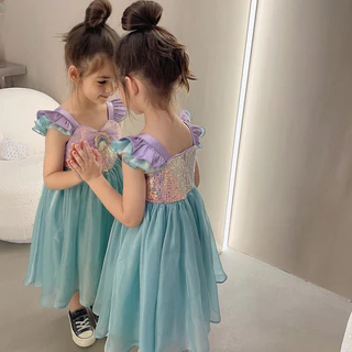 พร้อมส่ง ชุดเดรสเจ้าหญิง นางเงือกน้อย มีซับใน ใส่ไม่คันค่ะ แฟชั่นฤดูร้อน ใส่เที่ยวออกงาน ปังมาก (DS Ariel)