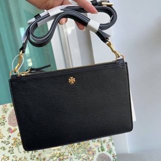 💚แท้💯 พร้อมส่ง💚Tory Burch Black Blake Double-Zip Slim Leather Crossbody Bag