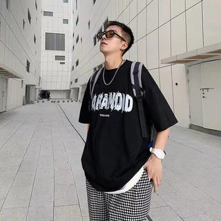 PX เสื้อยืดแขนสั้น คอกลม เสื้อลำลองผู้ชาย สไตล์สตรีท ลายพิมพ์ PARADIO สุดเท่ เสื้อยืดแขนสั้น