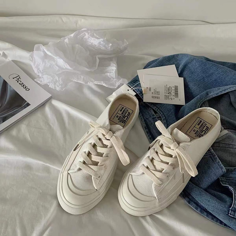 [พร้อมส่งจาก🇹🇭]รองเท้าผ้าใบเปิดส้น มี s.35-40