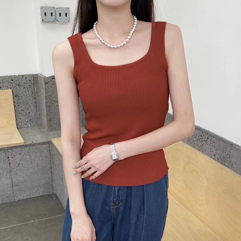 Lady_Sakura 882/AF#เสื้อกล้ามคอเหลียมเนื้อผ้าใหมพรม#เสื้อไหมพรมเเขนกุดเหลียมเนื้อผ้ายึดยุนทรงเข้ารุป