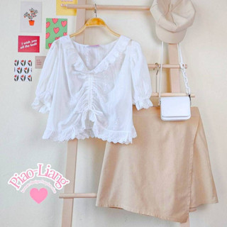 Emma Set ✨🌷🧺เซตหวานๆตัวเสื้อเป็นลูกไม้นำเข้าสาวอวบ