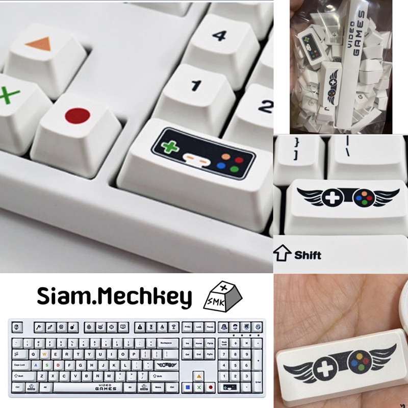 พร้อมส่งที่ไทย Video Game Theme PBT Keycaps 108 keys OEM Profile พิมพ์แบบ Dye Sub วัสดุ PBT สีขาวoff