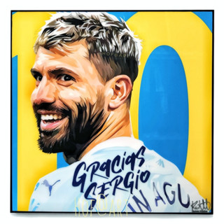 Sergio Aguero เซร์คิโอ กุน อเกวโร่ รูปภาพ​ติด​ผนัง​ pop art ฟุตบอล​ Football รูปภาพ กรอบรูป แต่งบ้าน