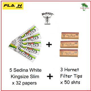 Sedina/Hornet Combo Pack: 5 bks X32 Sedina White K/Size Slim rolling Papers + 3 bks X50 Hornet Filter Tips FAST DELIVERY