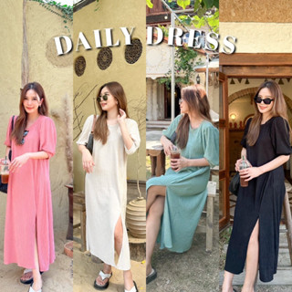 (โค้ด L299HIT ลด 20%) DAILY DRESS เดรสยาวคอกลม ผ่าข้าง ผ้าใส่สบายมาก นุ่มเด้งทิ้งตัว ไม่ต้องรีด