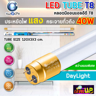 IWACHI หลอดไฟนีออน หลอดประหยัดไฟ LED TUBE T8 40W  ขั้วสีทอง หลอด LED ยาว สว่างเต็ม 4,600 LM หลอดไฟยาวแสงสีขาว DAYLIGHT