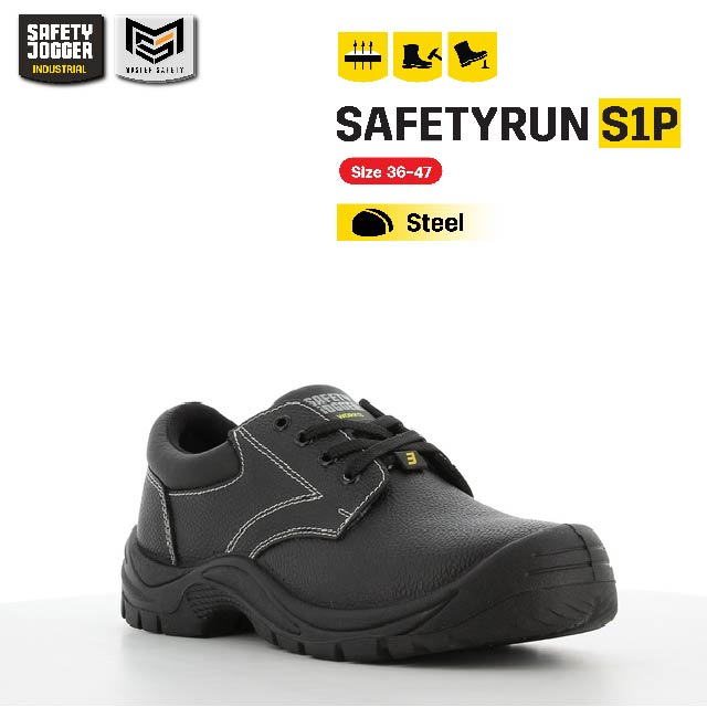 [ของแท้พร้อมส่ง] Safety Jogger รุ่น SAFETYRUN S1P รองเท้าเซฟตี้หุ้มส้น หัวเหล็ก แผ่นเหล็กกันทะลุ หนังแท้
