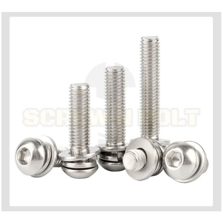 น็อต สกรู หัวจมกลม สวมแหวน อีแปะ+สปริง สแตนเลส 304 เกลียวมิล หยาบ M2.5 M3 M4 / Button Head SEM SUS - รูปที่ 7