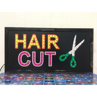 ป้ายไฟ LED HAIR CUT ป้ายไฟร้าน ข้อความ ป้ายไฟอักษร ตัวอักษร ตกแต่งหน้าร้าน สีสันสวยงาม