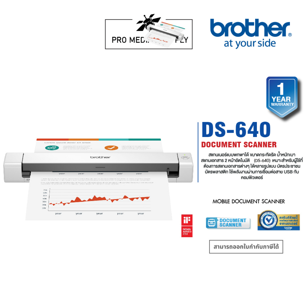 BROTHER Scanner DS-640 เครื่องสแกนเนอร์ รับประกัน 1 ปี