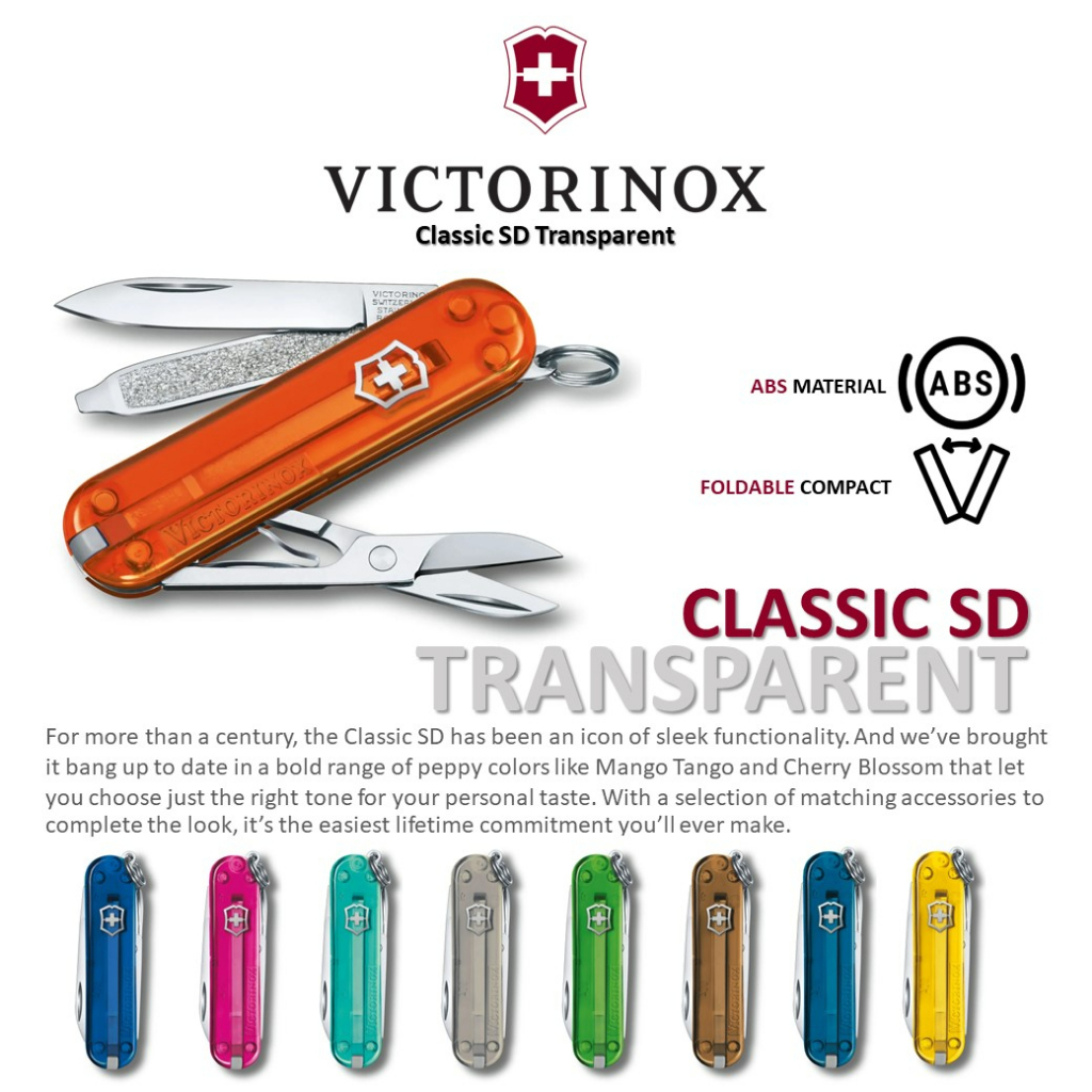 Victorinox Classic SD Transparent มีดพับสวิส มีดสวิส Classic Pocket Knife in Bold, Vivid Colors (0.6223.T)