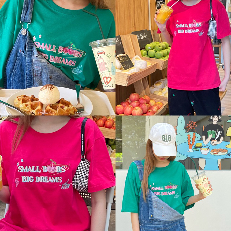 Tubbies | เสื้อยืดลายปัก เสื้อยืดปัก Small Boobs Big Dreams คอตตอน100% Tubbies.bkk
