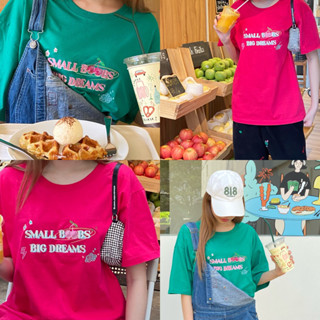 เสื้อยืดลายปัก เสื้อยืดปัก Small Boobs Big Dreams คอตตอน100% Tubbies.bkk